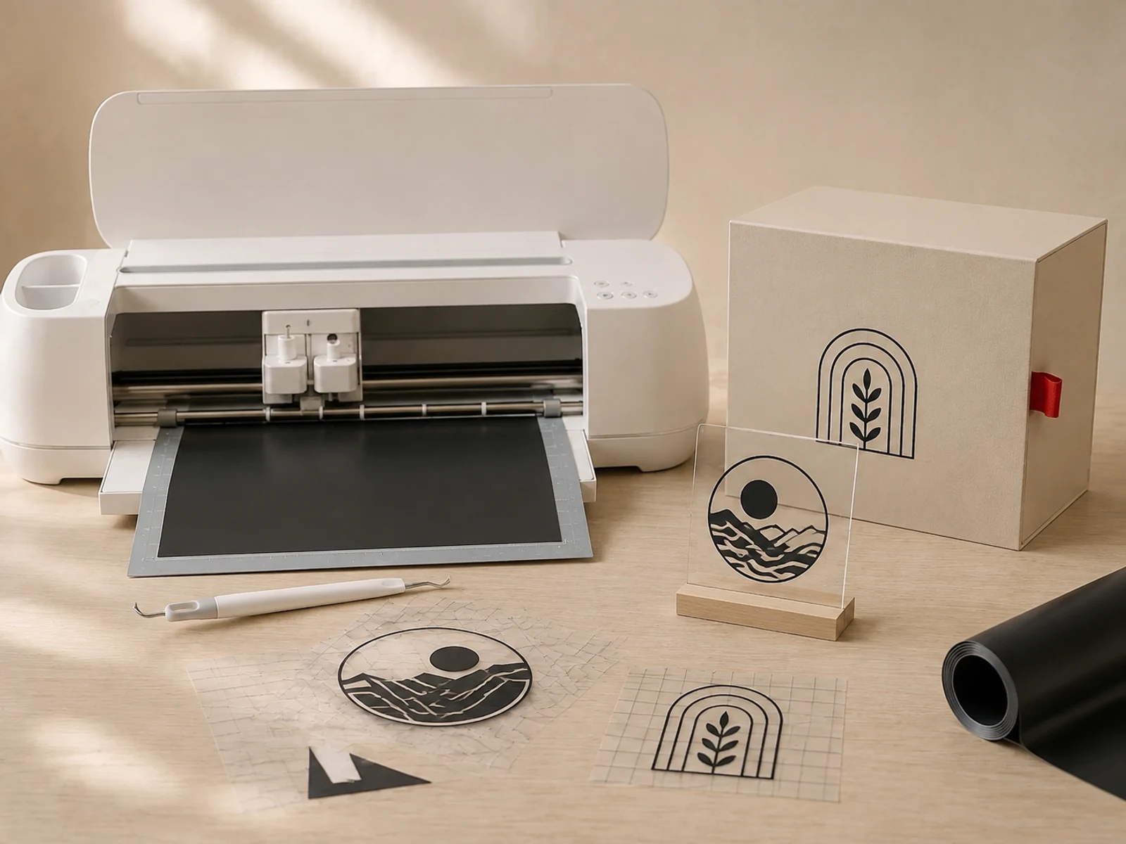 Desktop cutting machine, vinyl sheet, transfer film and finished product decals