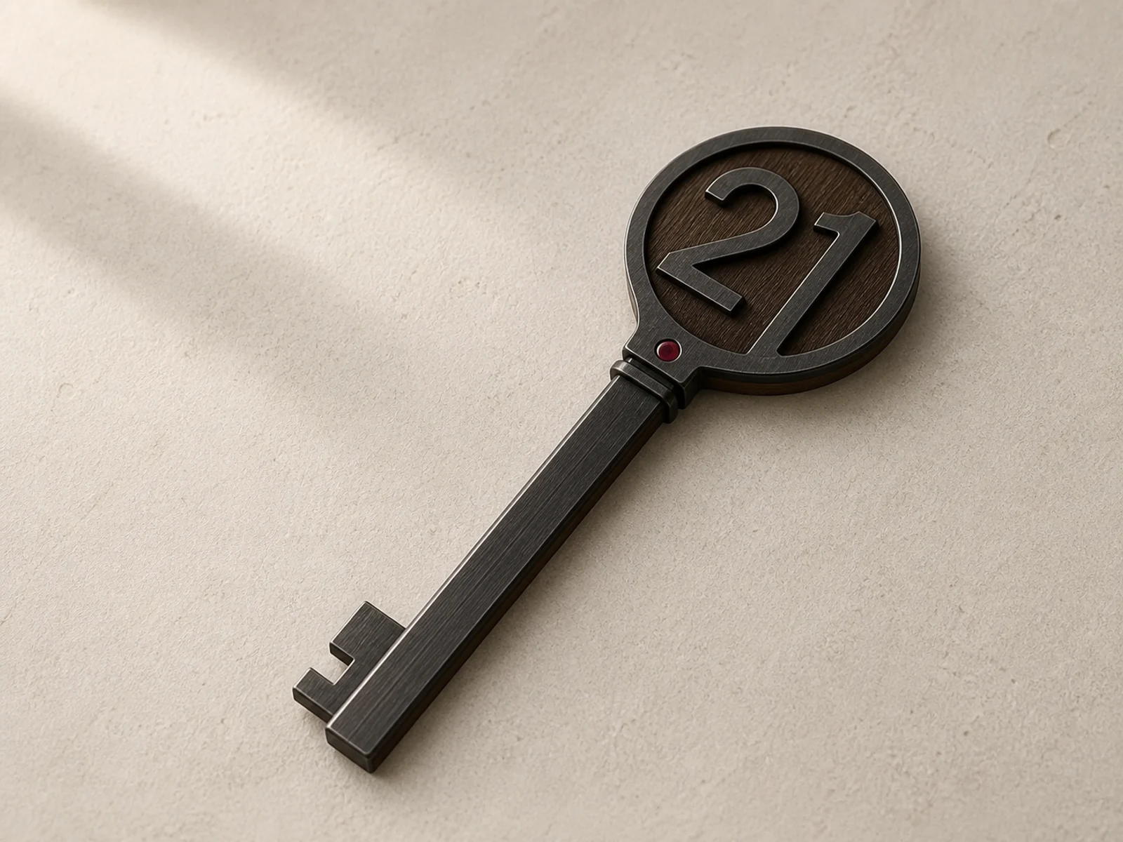 Modern layered metal-and-timber 21st birthday keepsake key