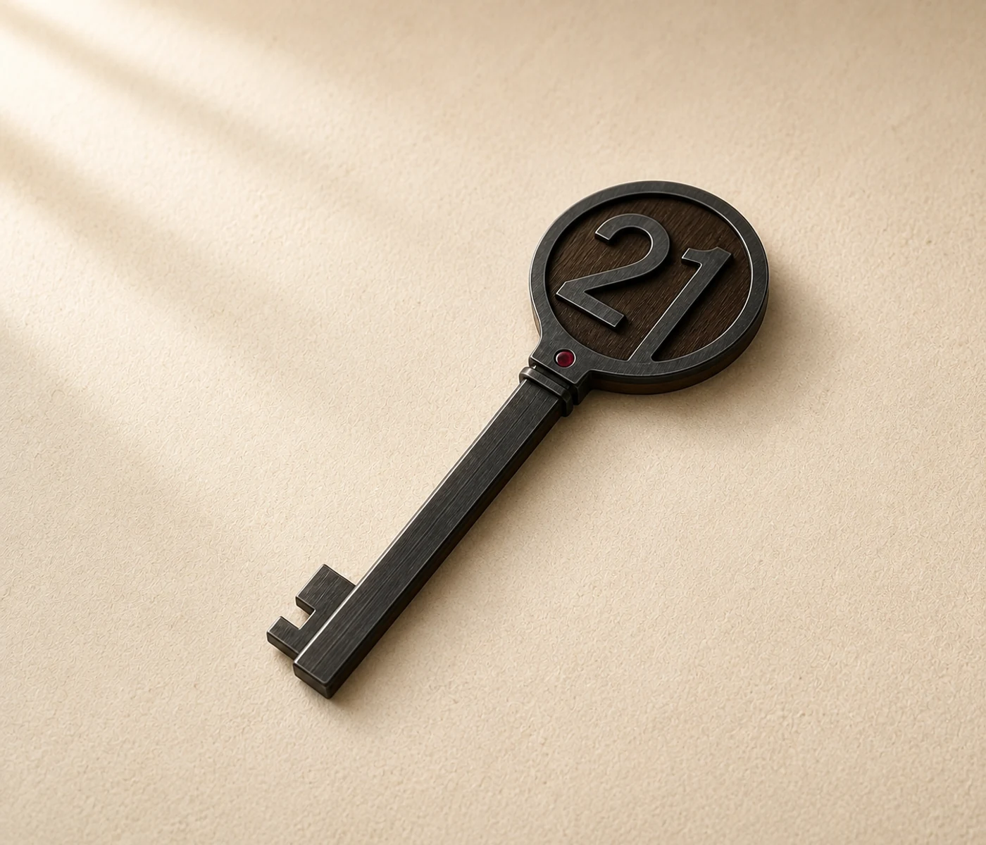 Modern layered metal-and-timber 21st birthday key